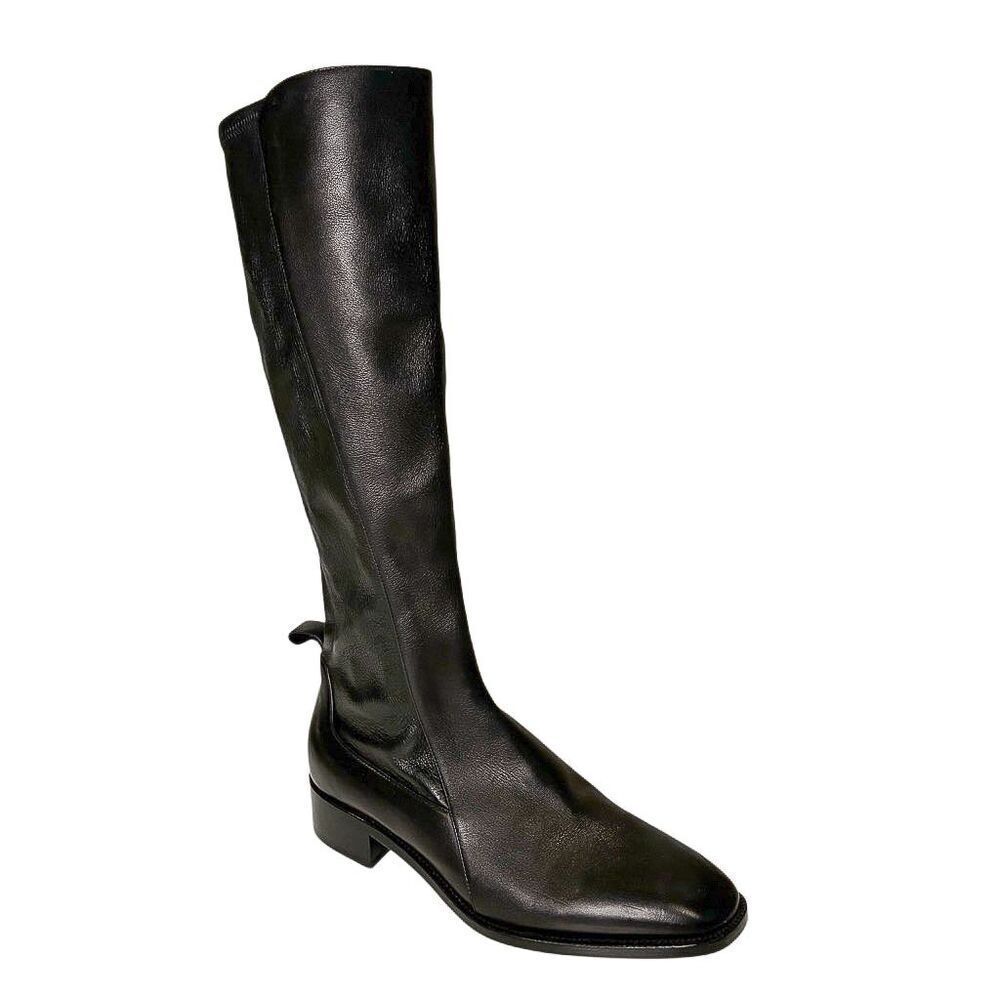 Christian Louboutin Tagastretch Knee High Boots Black Leather EU 38 Low Heel